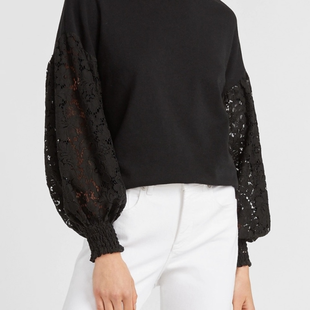 Express Black Lace Sleeve Crew Neck Sweatshirt